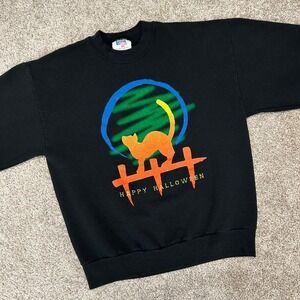 Vintage Happy‎ Halloween Crewneck Sweatshirt Cat Locker Line Men Size Large